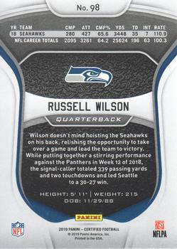 2019 Panini Certified #98 Russell Wilson Back