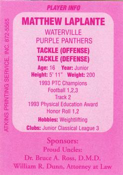 1994 Waterville Purple Panthers #NNO Matthew LaPlante Back