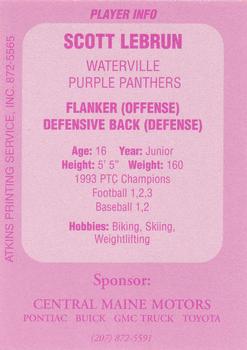 1994 Waterville Purple Panthers #NNO Scott LeBrun Back