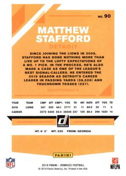 2019 Donruss #90 Matthew Stafford Back