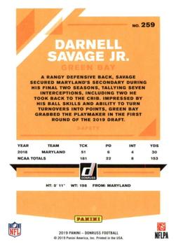 2019 Donruss #259 Darnell Savage Jr. Back