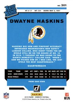 2019 Donruss #301 Dwayne Haskins Back