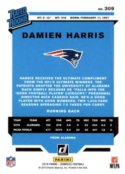 2019 Donruss #309 Damien Harris Back