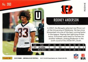 2019 Panini Unparalleled #283 Rodney Anderson Back