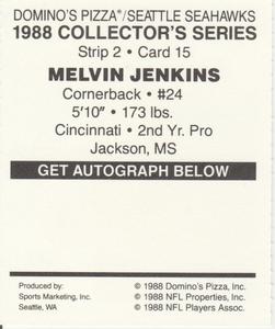 1988 Domino's Pizza Seattle Seahawks #15 Melvin Jenkins Back