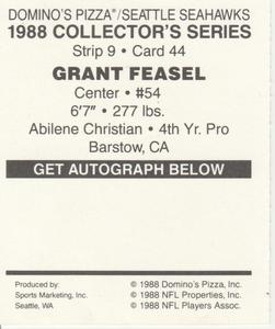 1988 Domino's Pizza Seattle Seahawks #44 Grant Feasel Back
