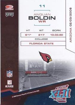 2008 Donruss Playoff Arizona Cardinals Super Bowl XLII Card Show #11 Anquan Boldin Back