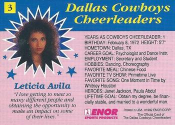1992 Enor Dallas Cowboys Cheerleaders #3 Leticia Avila Back