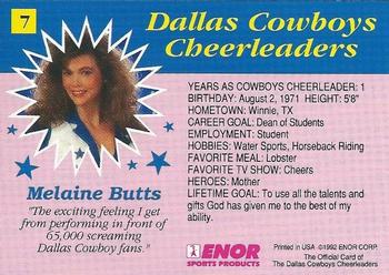 1992 Enor Dallas Cowboys Cheerleaders #7 Melaine Butts Back
