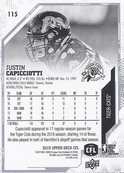 2019 Upper Deck CFL #115 Justin Capicciotti Back