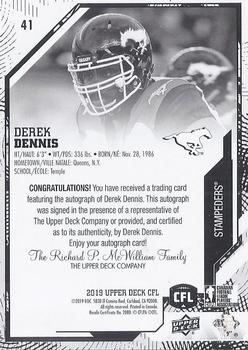 2019 Upper Deck CFL - Autographs #41 Derek Dennis Back
