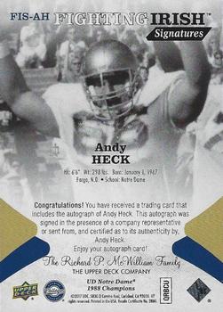 2017 Upper Deck Notre Dame 1988 Champions - Fighting Irish Signatures #FIS-AH Andy Heck Back