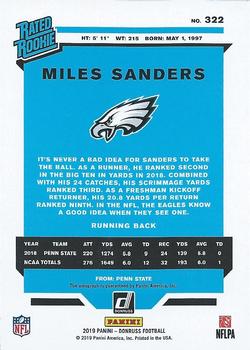 2019 Donruss - Rated Rookie Autographs Green #322 Miles Sanders Back