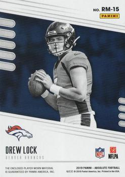 2019 Panini Absolute - Absolute Rookie Materials #RM-15 Drew Lock Back