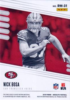 2019 Panini Absolute - Absolute Rookie Materials #RM-31 Nick Bosa Back
