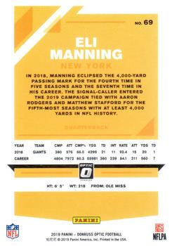 2019 Donruss Optic #69 Eli Manning Back