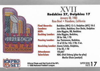 1991 Pro Set Super Bowl Ticket Replica #17 SB XVII Ticket Back