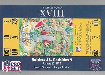 1991 Pro Set Super Bowl Ticket Replica #18 SB XVIII Ticket Front