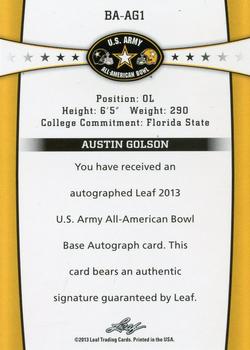2013 Leaf U.S. Army All-American Bowl - Black #BA-AG1 Austin Golson Back