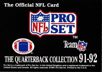 1991 Pro Set - UK Promotional Sets Header Cards #NNO The Quarterback Collection 91-92 Front