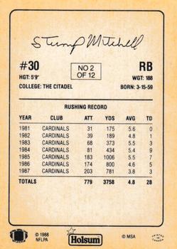 1988 Holsum Phoenix Cardinals #2 Stump Mitchell Back