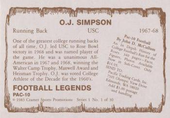 1983-84 Cramer Pac-10 Football Legends #1 O.J. Simpson Back