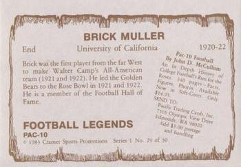 1983-84 Cramer Pac-10 Football Legends #29 Brick Muller Back