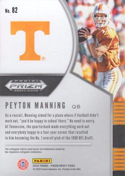 2020 Panini Prizm Draft Picks #82 Peyton Manning Back