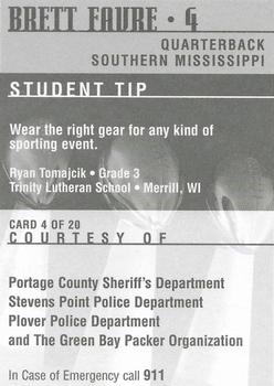 1997 Green Bay Packers Police - Portage County Sheriff's Dept, Stevens Point PD, Plover Police Dept #4 Brett Favre Back