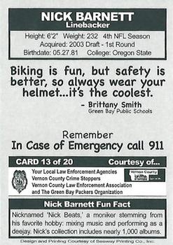 2006 Green Bay Packers Police - Vernon County Law Enforcement #13 Nick Barnett Back