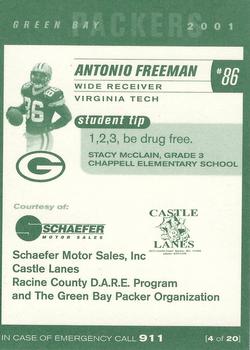 2001 Green Bay Packers Police - Racine County D.A.R.E. Program #4 Antonio Freeman Back