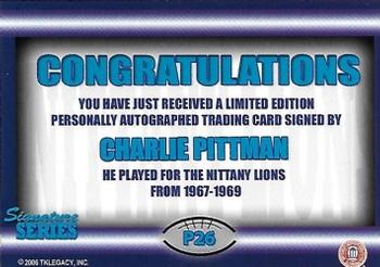 2007 TK Legacy Penn State Nittany Lions - Nittany Lions Autographs #P26 Charlie Pittman Back