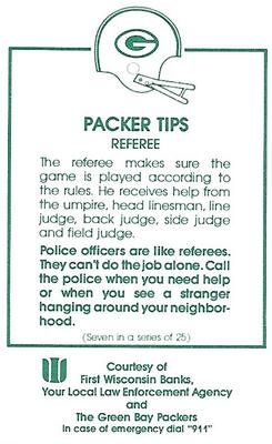 1984 Green Bay Packers Police - First Wisconsin Banks, Your Local Law Enforcement Agency #7 Karl Swanke Back