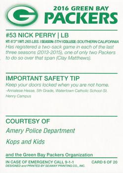 2016 Green Bay Packers Police - Amery Police Department #6 Nick Perry Back