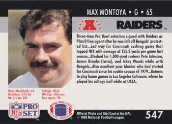 1990-91 Pro Set Super Bowl XXV Binder - Super Bowl XXV Raiders #547 Max Montoya Back