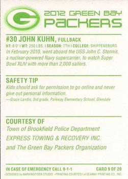 2012 Green Bay Packers Police - Town of Brookfield Police Department #9 John Kuhn Back