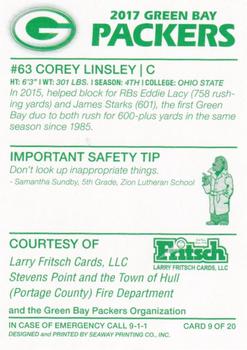2017 Green Bay Packers Police - Stevens Point and the Town of Hull (Portage County) Fire Department #9 Corey Linsley Back