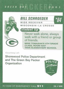 2001 Green Bay Packers Police - Shorewood Police Department #3 Bill Schroeder Back