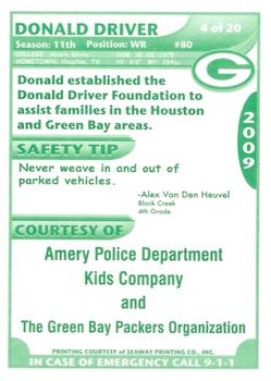 2009 Green Bay Packers Police - Amery Police Department, Kids Company #4 Donald Driver Back