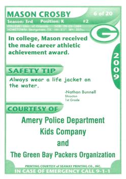 2009 Green Bay Packers Police - Amery Police Department, Kids Company #6 Mason Crosby Back