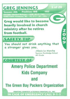 2009 Green Bay Packers Police - Amery Police Department, Kids Company #5 Greg Jennings Back