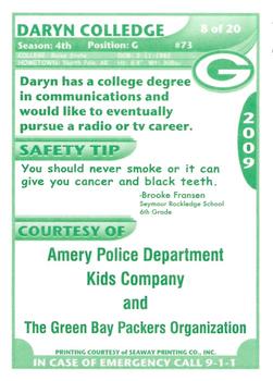 2009 Green Bay Packers Police - Amery Police Department, Kids Company #8 Daryn Colledge Back