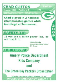 2009 Green Bay Packers Police - Amery Police Department, Kids Company #9 Chad Clifton Back