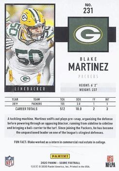 2020 Score #231 Blake Martinez Back