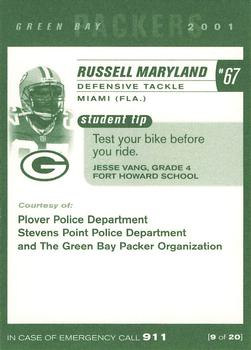 2001 Green Bay Packers Police - Plover Police Department & Stevens Point Police Department #9 Russell Maryland Back