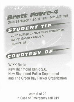 1999 Green Bay Packers Police - WIXK Radio, New Richmond Clinic S.C., New Richmond Police Dept. #6 Brett Favre Back