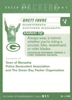 2001 Green Bay Packers Police - Town of Menasha Police Benevolent Association #2 Brett Favre Back