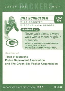 2001 Green Bay Packers Police - Town of Menasha Police Benevolent Association #3 Bill Schroeder Back