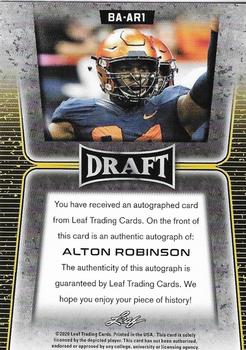 2020 Leaf Draft - Autographs Gold #BA-AR1 Alton Robinson Back