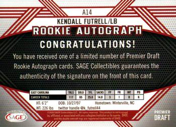 2020 SAGE HIT - Rookie Autographs Red #A14 Kendall Futrell Back
